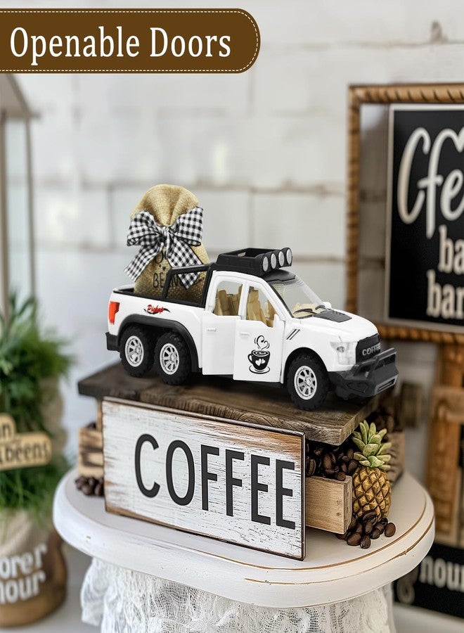 ديكورات ركن القهوة: ديكور ركن قهوة ريفي - ديكور شاحنة معدنية بيضاء كبيرة | إكسسوارات ركن القهوة، ديكورات أسطح العمل، ديكورات صواني متعددة الطبقات، ديكورات ركن القهوة، وديكورات شاحنات عتيقة - Image 3